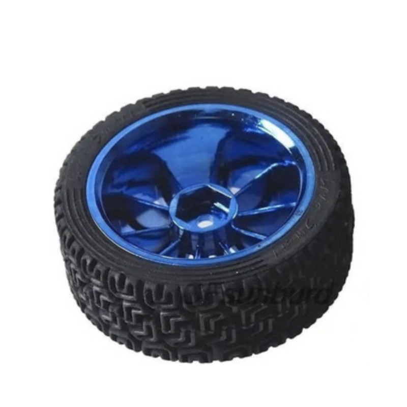 Llanta Con Rin Azul Deportivo Cromado 65 mm x 25 mm Para Motorreductor Pololu 25D