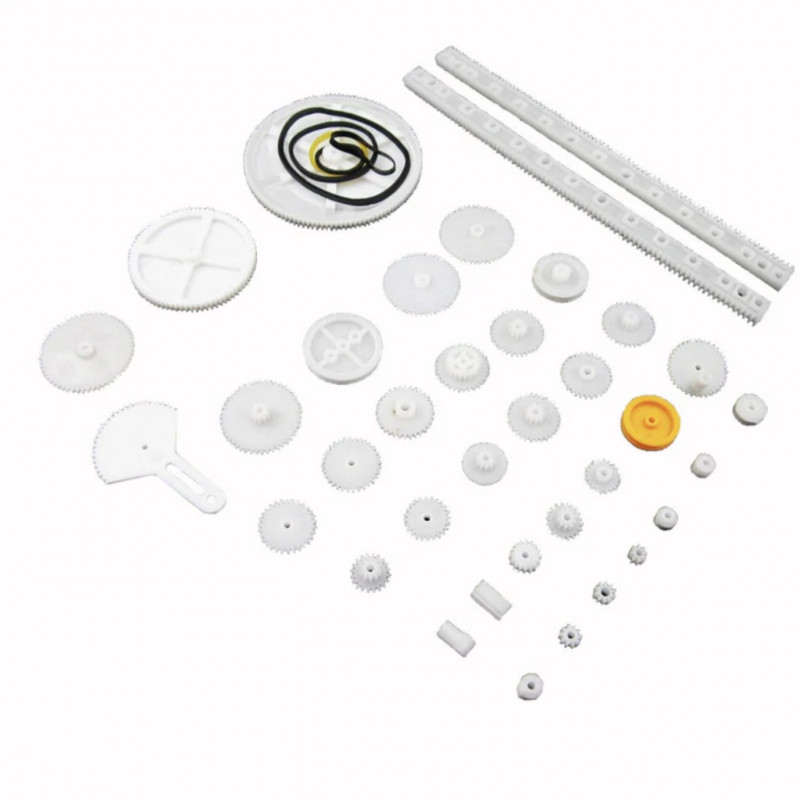 Kit Con 34 Diferentes Tipos De Engranes, Poleas, Bandas Y Barras Dentadas