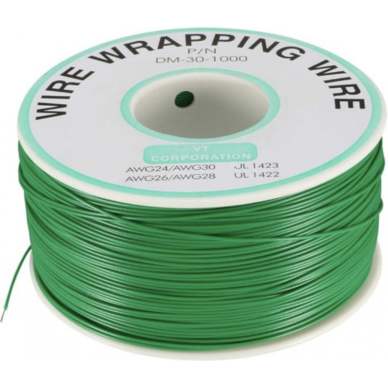 Carrete De Alambre (1 Hilo)  Color Verde 30 AWG 230 Mts.