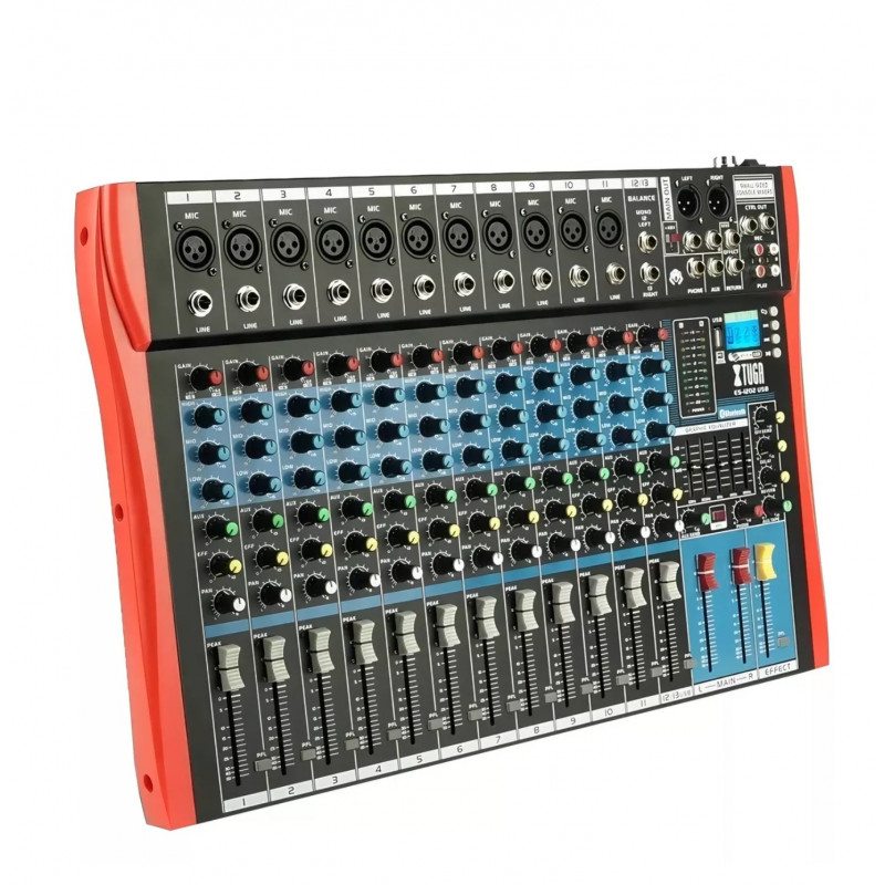 Mezcladora xtuga es1202 usb 12 canales colo rojo