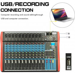 Mezcladora xtuga es1202 usb 12 canales colo rojo