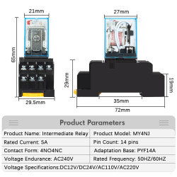 Relevadores Tipo Industrial con Base  12V / 24V / 110V / 220V