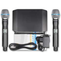Sistema De Micrófonos Inalámbricos Xtuga GLXD8 Uhf De 2 Canales Con 2 micrófonos 577.1- 593.2Mhz (incluye maletín de transporte)