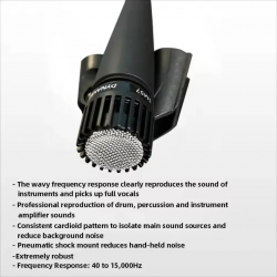 Micrófono profesional de Metal dinámico SM57LC para instrumentos  (incluye cable, clip y estuche)
