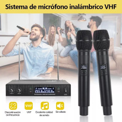 sistema de Micrófonos Inalámbricos sound progress v2020 vhf 2 Canales Con 2 micrófonos 255.8-230.8Mhz