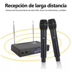 sistema de Micrófonos Inalámbricos sound progress v2020 vhf 2 Canales Con 2 micrófonos 255.8-230.8Mhz