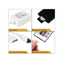 Control Remoto Infrarrojo De 24 Teclas Para Tiras De Leds RGB 12V 6A (NO INCLUYE BATERÍA DE LITIO)